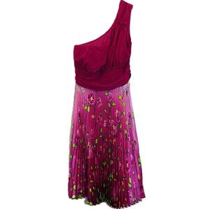 Dress 2XS NWOT One Shoulder Plisse Pleated Asymmetrical floral pink summer party